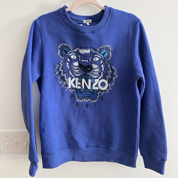 KENZO Sweater Womens Medium Embroidered Tiger Sweatshirt Jumper Blue Marine - Picture 2 of 12